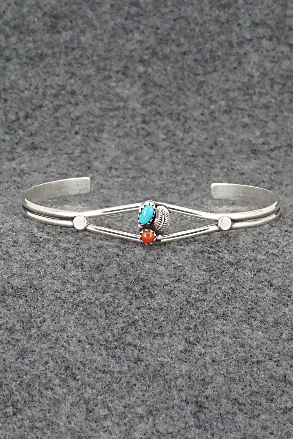 Turquoise, Coral and Sterling Silver Bracelet - Betty Hawthorne