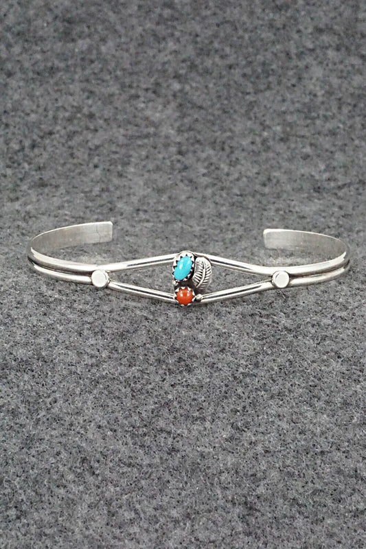 Turquoise, Coral and Sterling Silver Bracelet - Betty Hawthorne