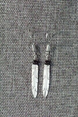 Onyx & Sterling Silver Feather Earrings - Marvin Arviso