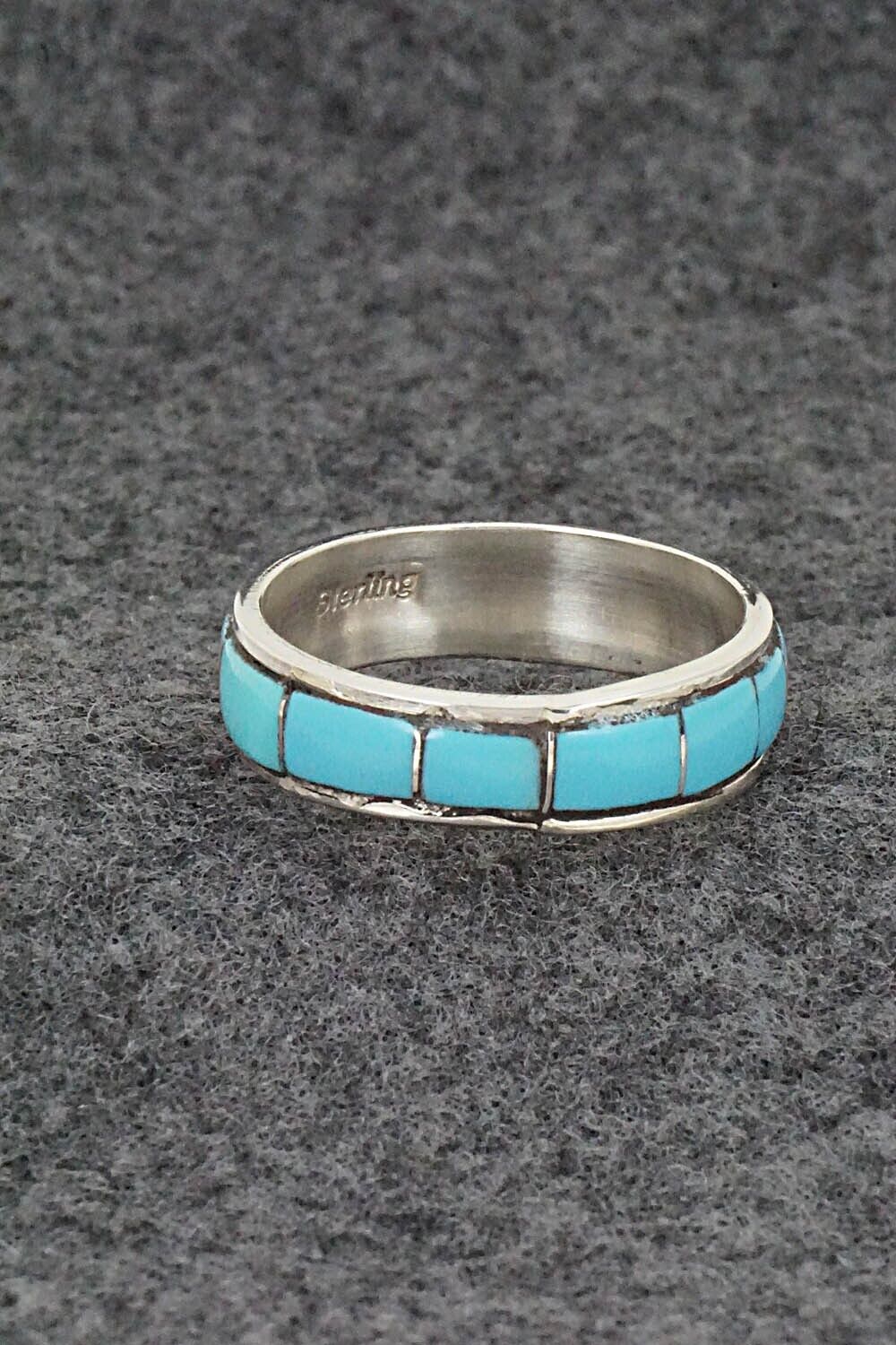 Turquoise & Sterling Silver Inlay Ring - Zenia Kyustewa - Size 11