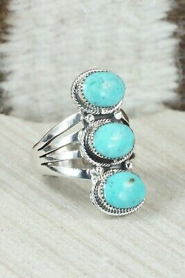 Turquoise & Sterling Silver Ring - Sheena Jack - Size 7.75