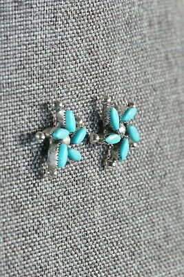 Zuni Turquoise & Sterling Silver Earrings - Larry Delena - High Lonesome Trading
