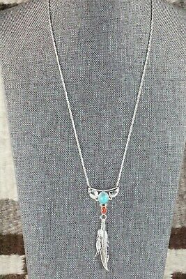 Turquoise, Coral & Sterling Silver Necklace - Sharon McCarthy