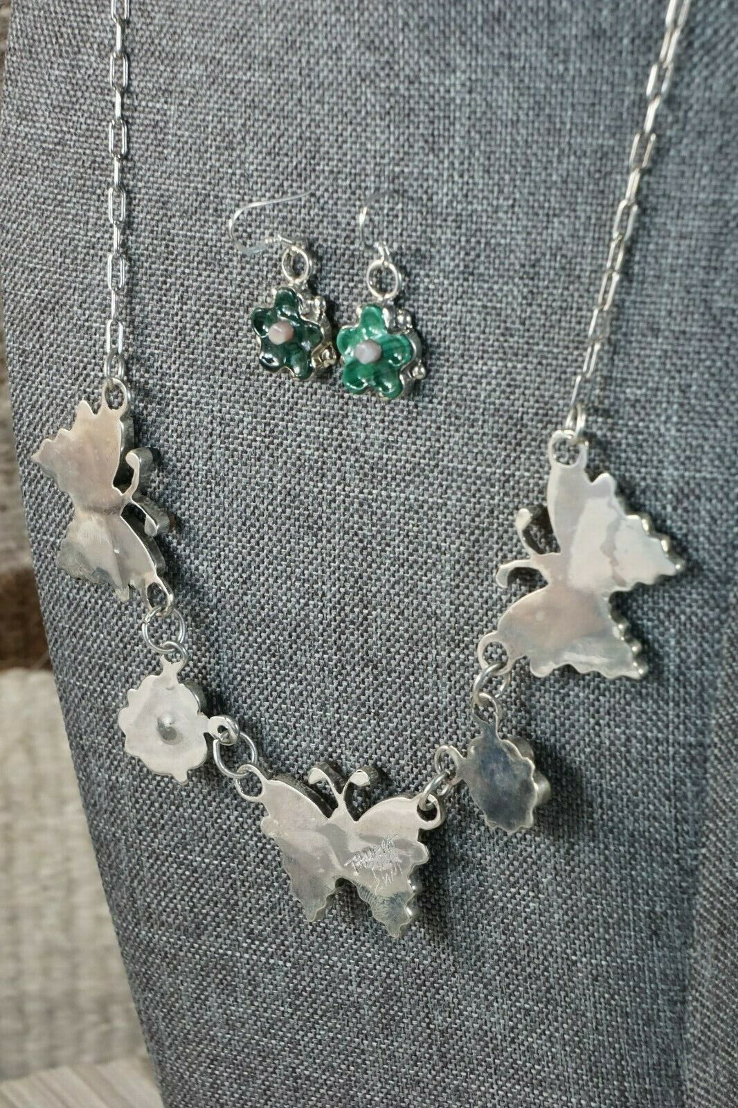 Zuni Inlay Butterfly and Flower Necklace and Earrings - Tamara Pinto - High Lonesome Trading