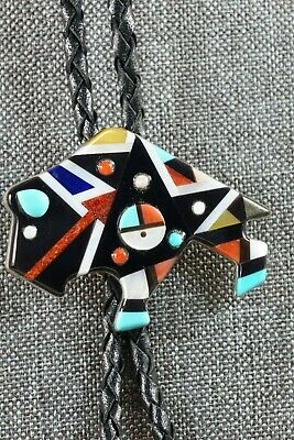 Zuni Buffalo Multi Stone Inlay Bolo Tie - Ernie Ohmsattie - High Lonesome Trading