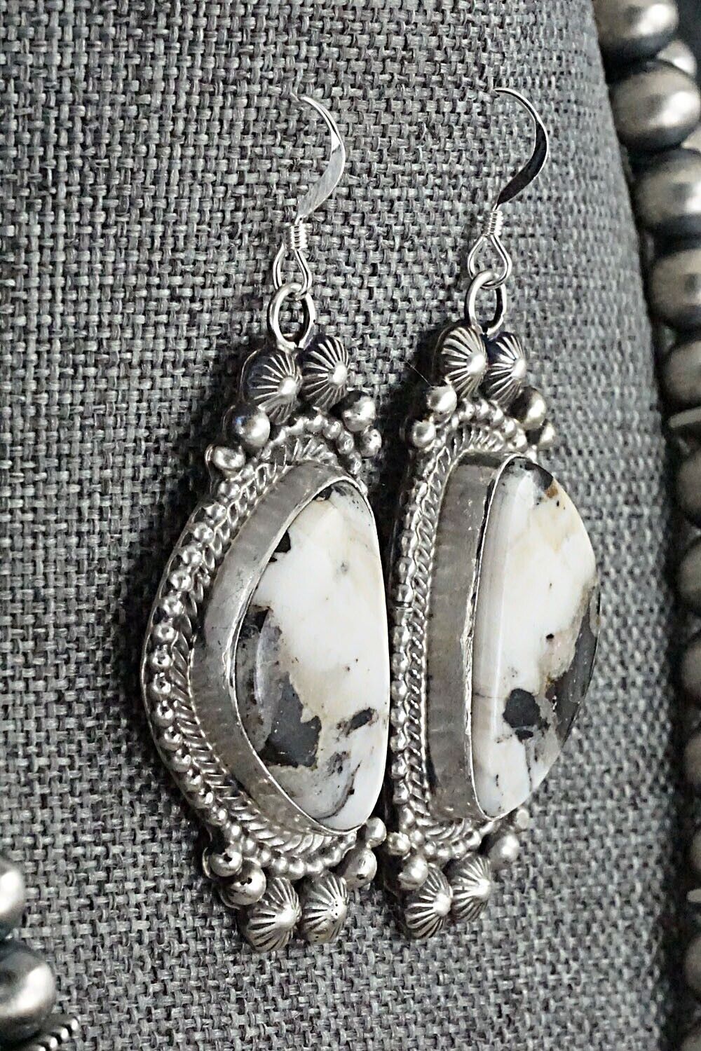 White Buffalo & Sterling Silver Squash Blossom Set - Tom Lewis