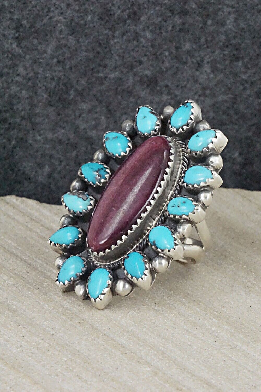 Turquoise, Spiny Oyster & Sterling Silver Ring - Tom Lewis - Size 6.5