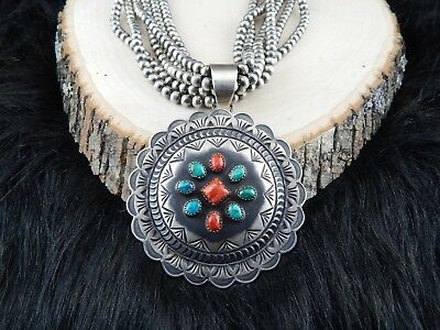 Navajo Silver & Spiny Oyster Necklace & Pendant - High Lonesome Trading