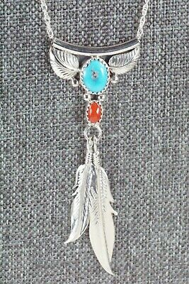 Turquoise, Coral & Sterling Silver Necklace - Sharon McCarthy