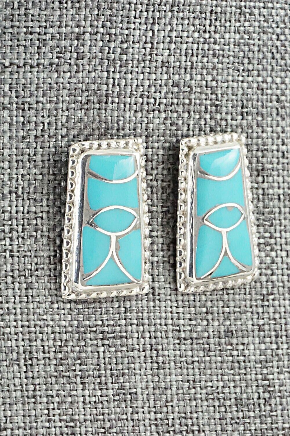 Turquoise & Sterling Silver Inlay Earrings - Karlena Seontewa
