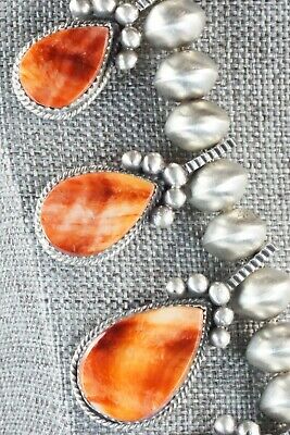 Spiny Oyster & Sterling Silver Squash Blossom and Earrings - Selina Warner