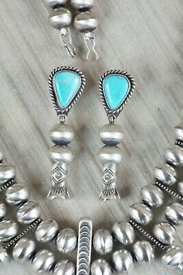 Turquoise & Sterling Silver Squash Blossom & Earrings - Chris Hale