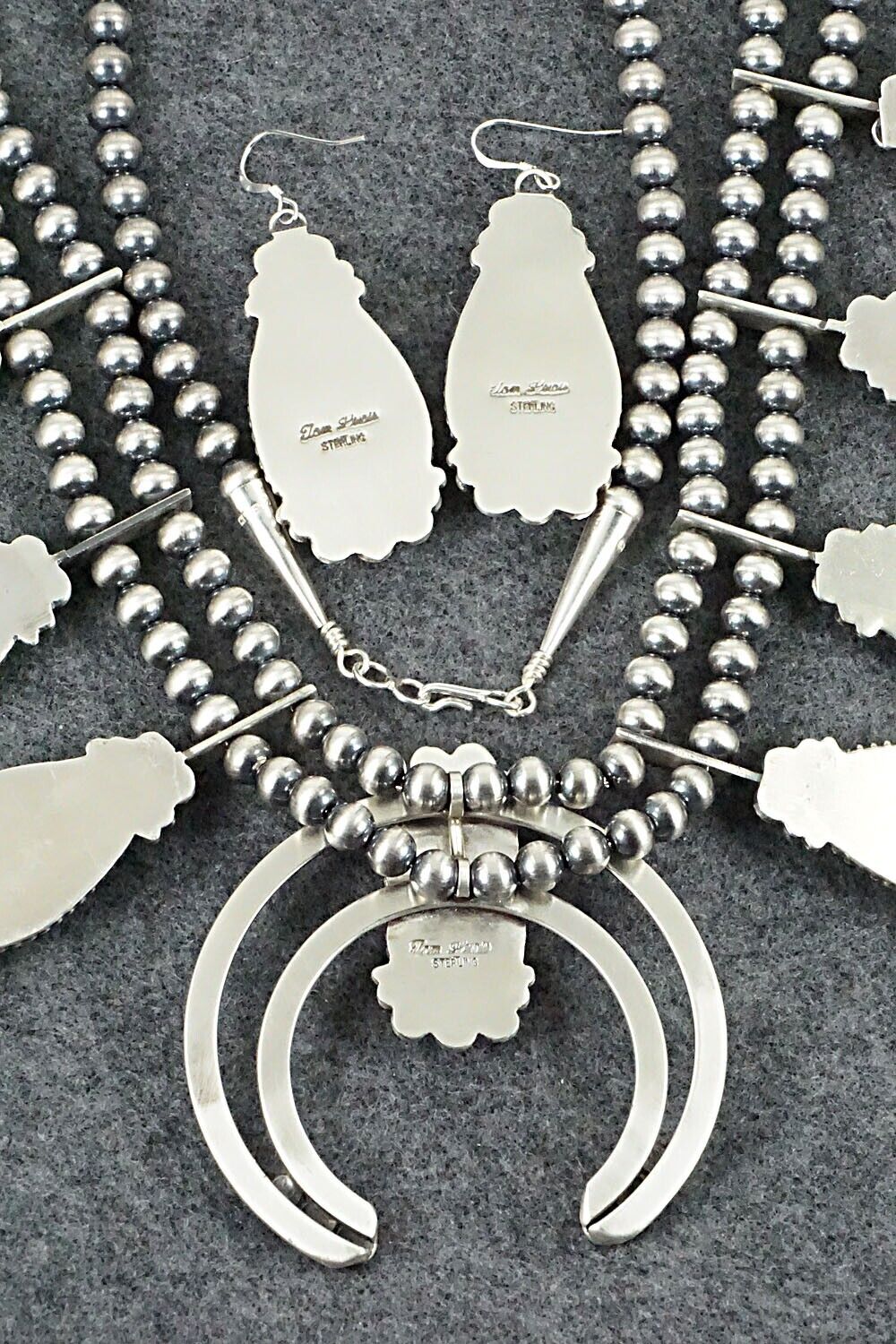 Turquoise, Coral & Sterling Silver Squash Blossom Set - Tom Lewis