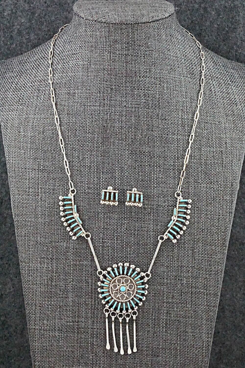 Turquoise & Sterling Silver Necklace and Earrings Set - Philander Gia