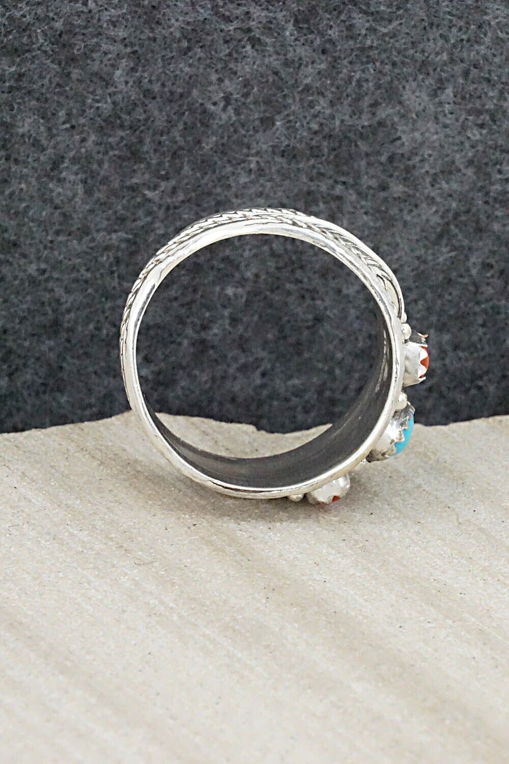 Turquoise, Coral and Sterling Silver Ring - Betty Begay - Size 11