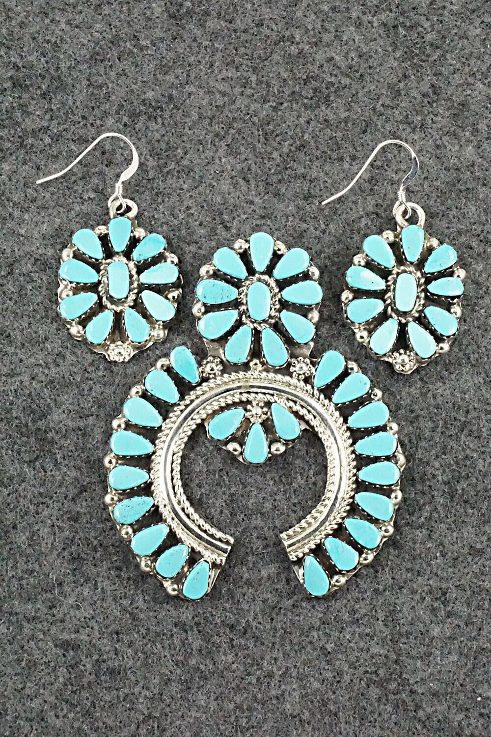 Turquoise & Sterling Silver Pendant and Earrings Set - Evangeline Tsabetsaye