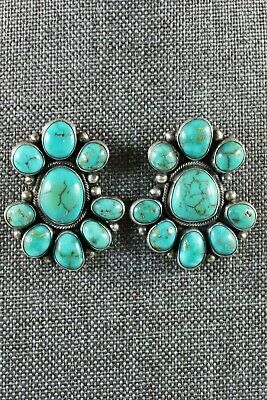 Navajo Turquoise and Sterling Silver Earrings - Edison Largo - High Lonesome Trading