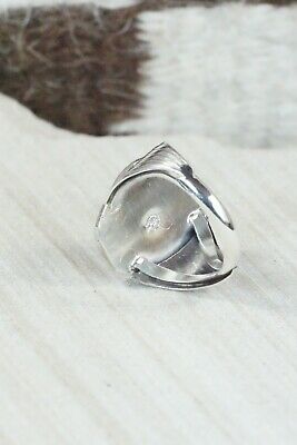 Navajo Turquoise, Coral & Sterling Silver Ring - Jeanette Saunders - Size 8.5