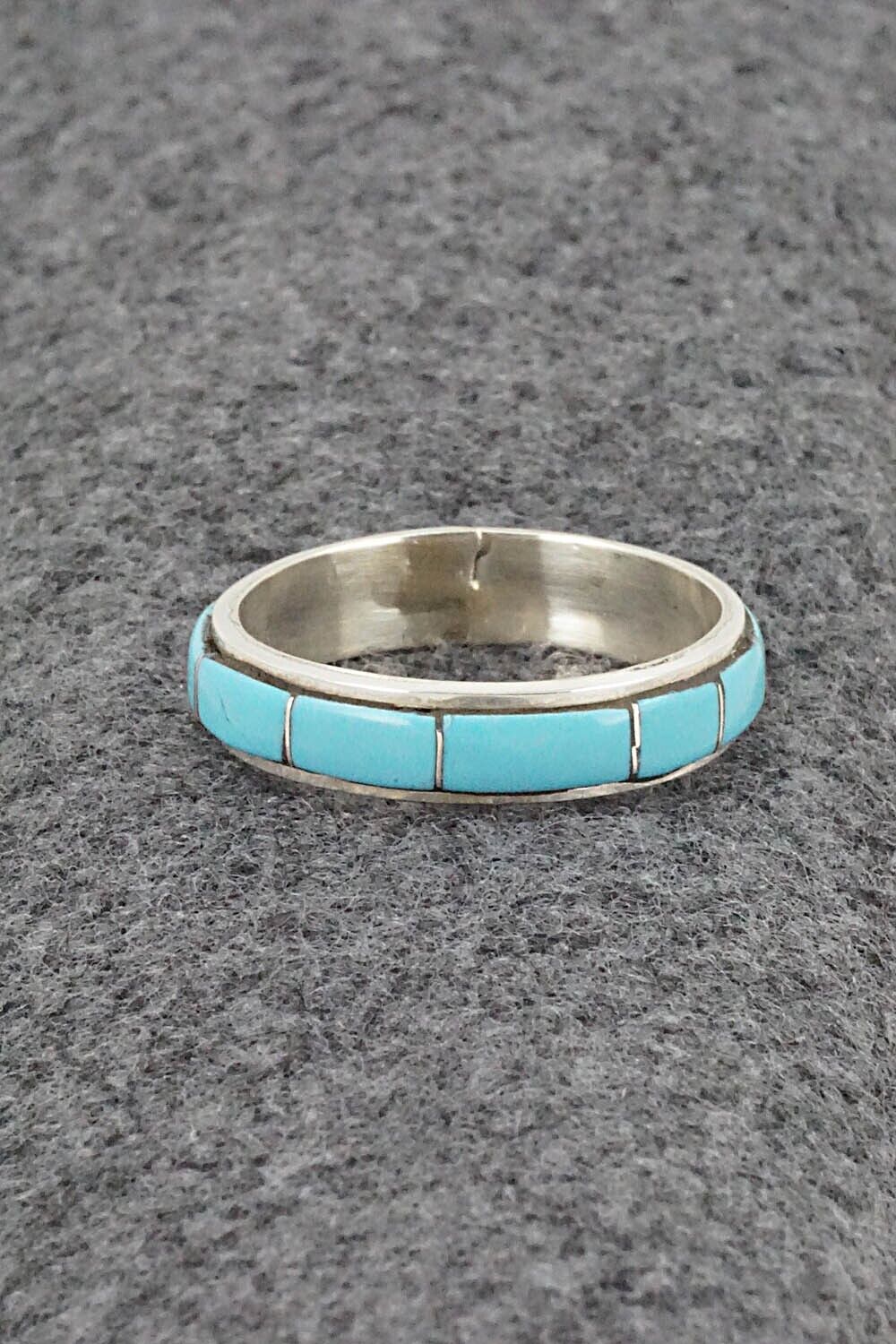 Turquoise & Sterling Silver Inlay Ring - Zenia Kylestewa - Size 12.5