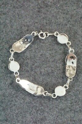 Coral, Mother of Pearl & Sterling Silver Link Bracelet - Patty Edaakie
