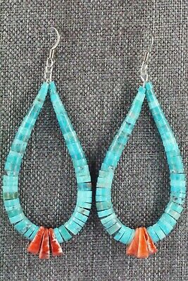 Turquoise, Spiny Oyster & Sterling Silver Earrings - Lupe Lovato