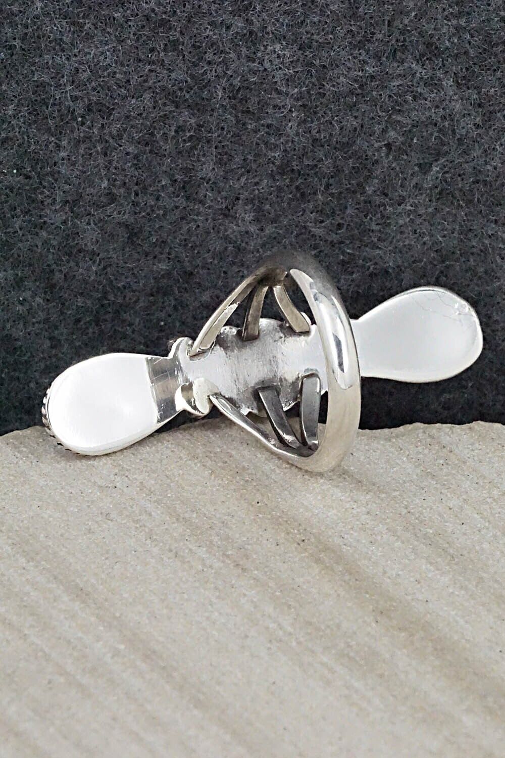 Turquoise, Coral & Sterling Silver Ring - Andrew Vandever - Size 7