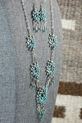 Zuni Turquoise & Sterling Silver Necklace and Earrings Set - Keith Leekity