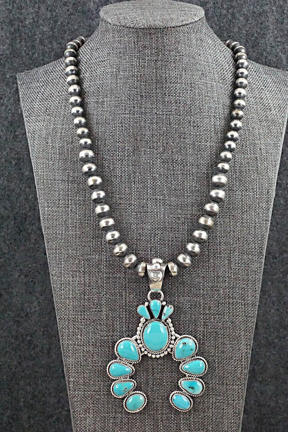 Turquoise and Sterling Silver Naja & Navajo Pearl Necklace - Annie Haskie
