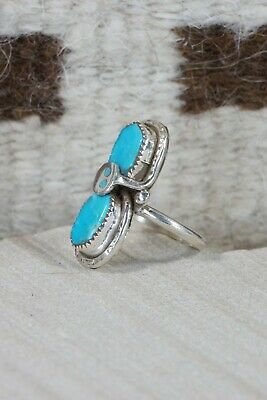 Zuni Turquoise and Sterling Silver Ring - Gayle Calavaza - Size 7