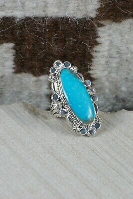 Navajo Turquoise & Sterling Silver Ring - Loretta Delgarito - Size 6.75