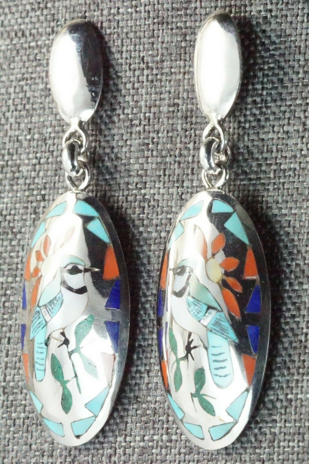 Inlay Turquoise Bluebird & Sterling Silver Earrings - Quintin Quam