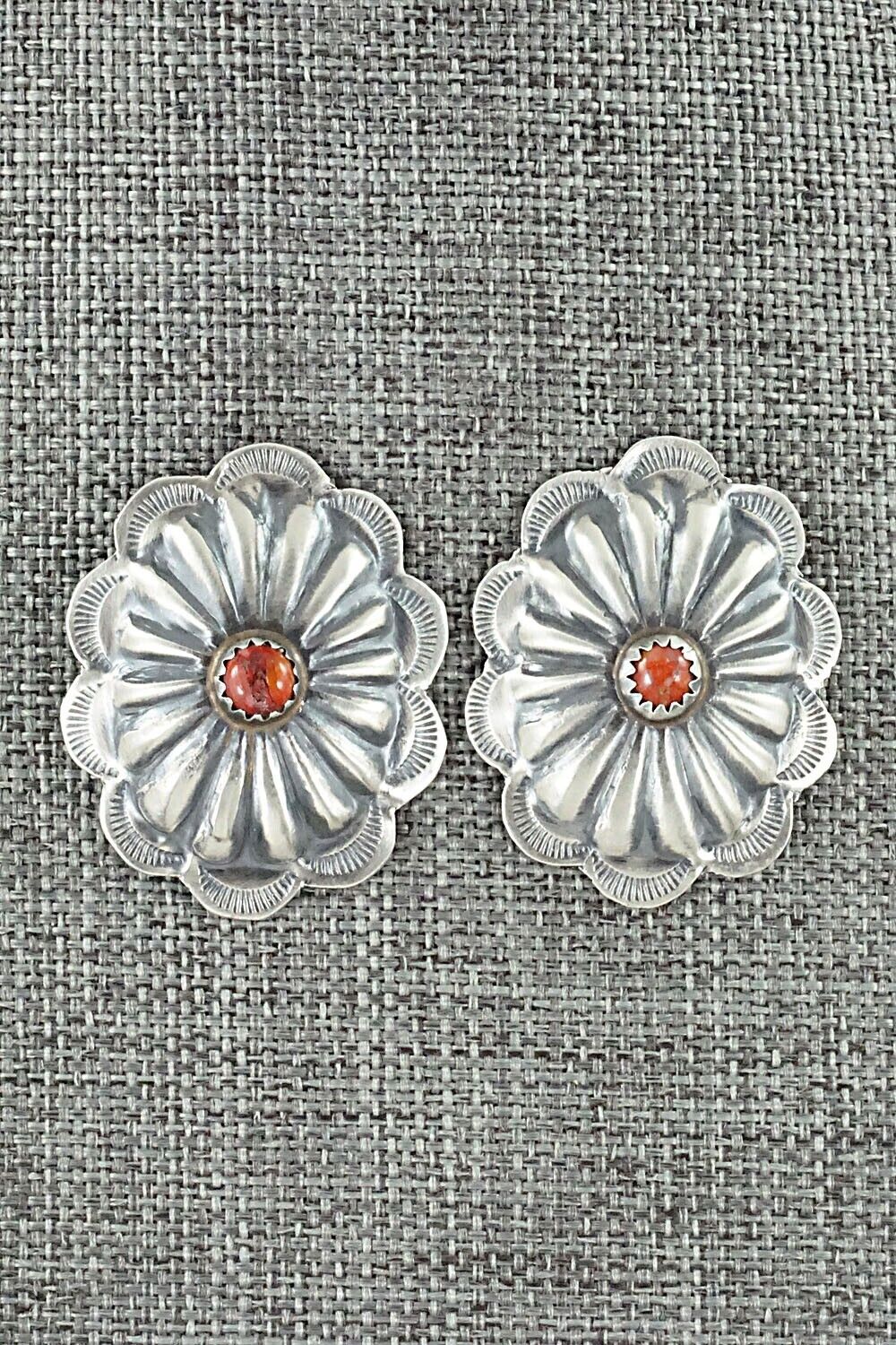 Spiny Oyster & Sterling Silver Earrings - Joan Begay