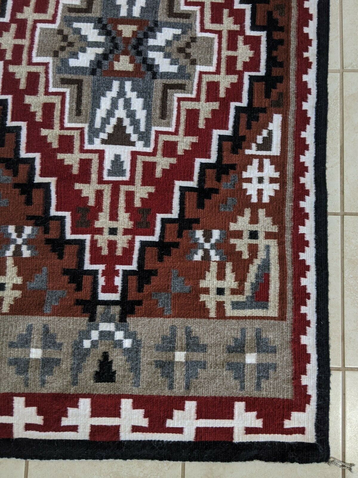 Navajo Handwoven Two Grey Hills Rug - 64in x 34in - Rena Cody