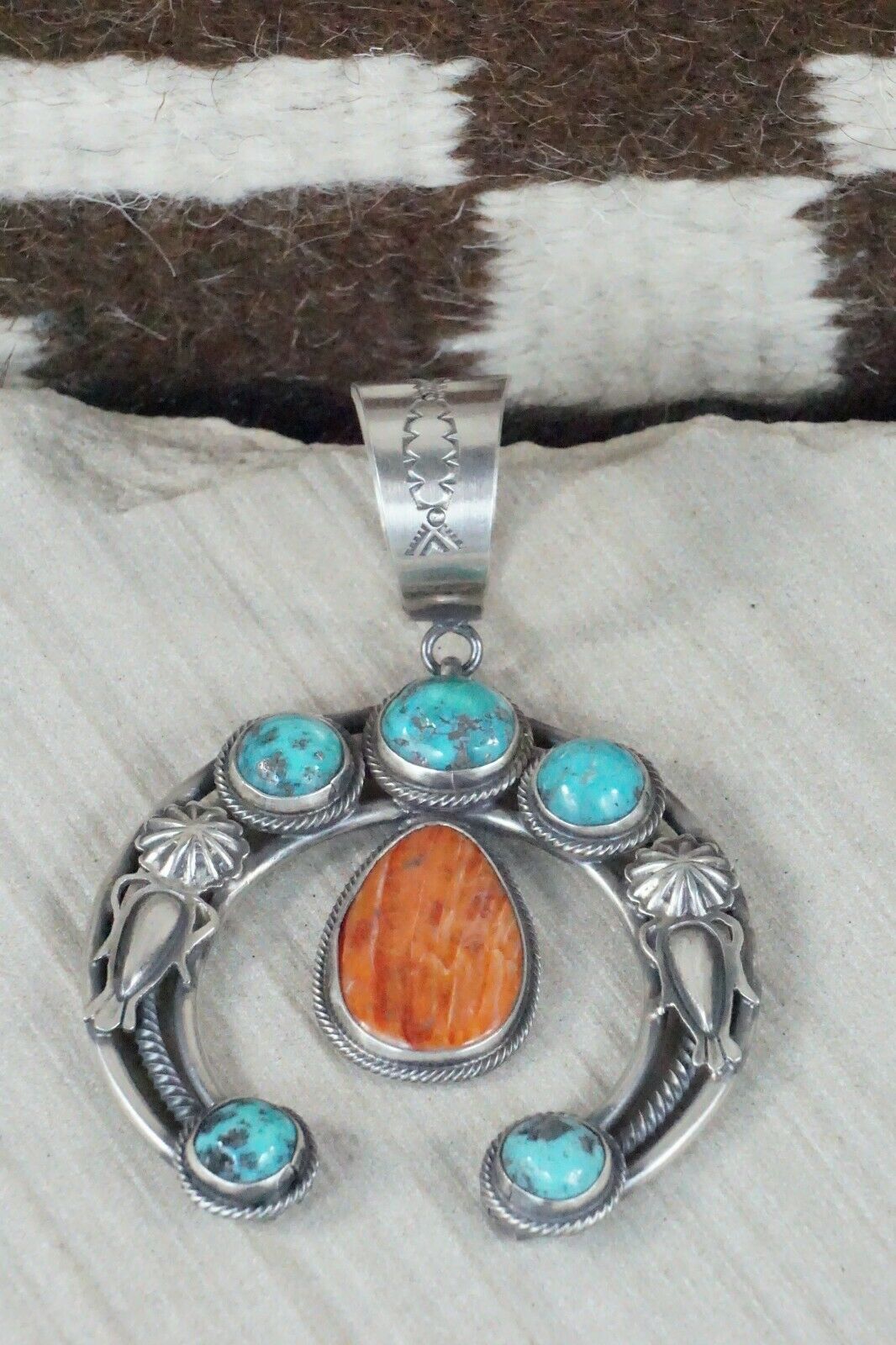 Turquoise, Spiny Oyster & Sterling Silver Naja Pendant Raymond Delgarito