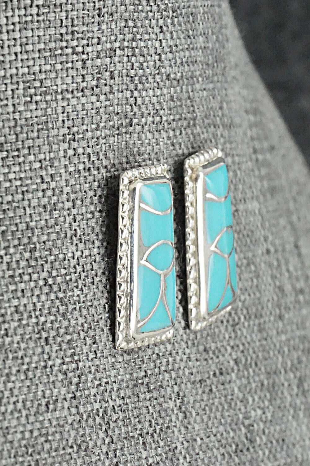Turquoise & Sterling Silver Inlay Earrings - Karlena Seontewa