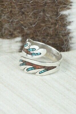 Turquoise, Coral & Sterling Silver Ring - Jolene Jazzie - Size 8
