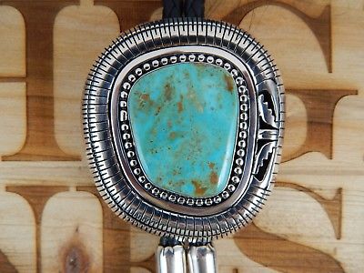 Navajo Sterling Silver & Turquoise Bolo Tie - Jonathan Nez - High Lonesome Trading