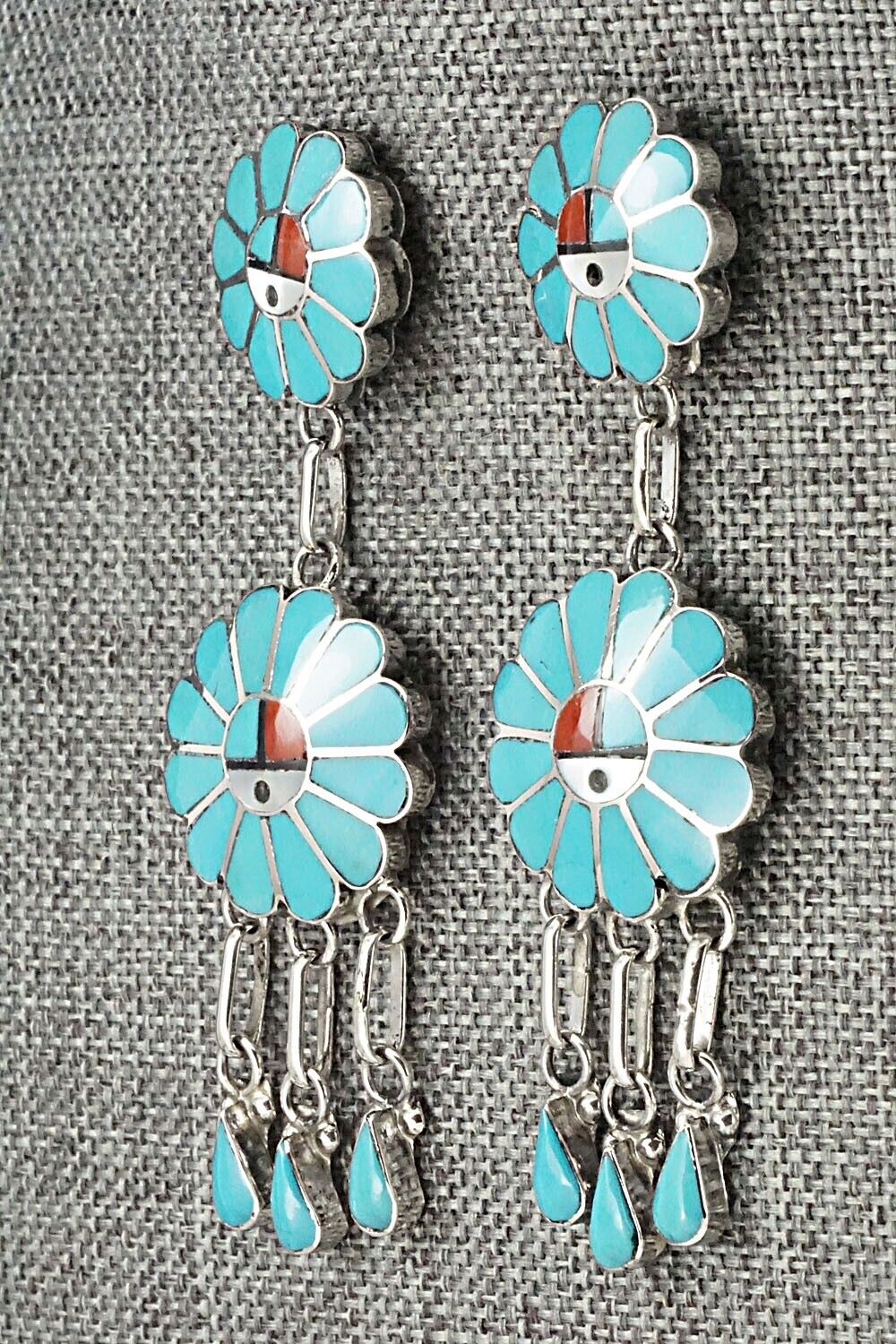 Multi Stone & Sterling Silver Inlay Earrings - Burdian Soseeah