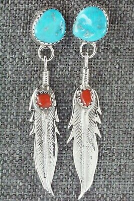 Turquoise, Coral & Sterling Silver Earrings - Sharon McCarthy