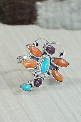 Spiny Oyster & Sterling Silver Dragonfly Ring - Bobby Platero - Size 7.75