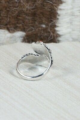 Navajo Turquoise, Coral and Sterling Silver Ring - Etta Belin - Size 5.5