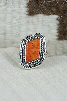 Navajo Spiny Oyster and Sterling Silver Ring - Andrew Vandever - Size 6.5