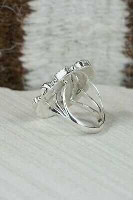 Navajo Turquoise, Coral & Sterling Silver Ring - Roberta Begay - Size 6.25