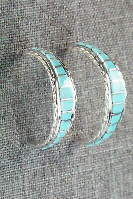 Turquoise & Sterling Silver Hoop Earrings - Malcom Chavez