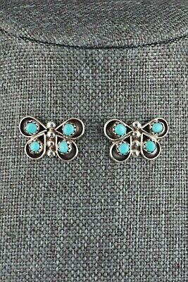 Zuni Turquoise and Sterling Silver Butterfly Earrings - Gloria Lonasee - High Lonesome Trading