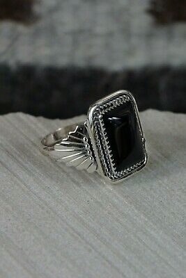 Navajo Onyx and Sterling Silver Ring - Jeanette Saunders - Size 10.5 - High Lonesome Trading