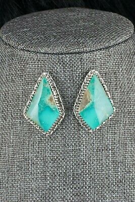 Navajo Turquoise & Sterling Silver Earrings - Alvin Joe - High Lonesome Trading