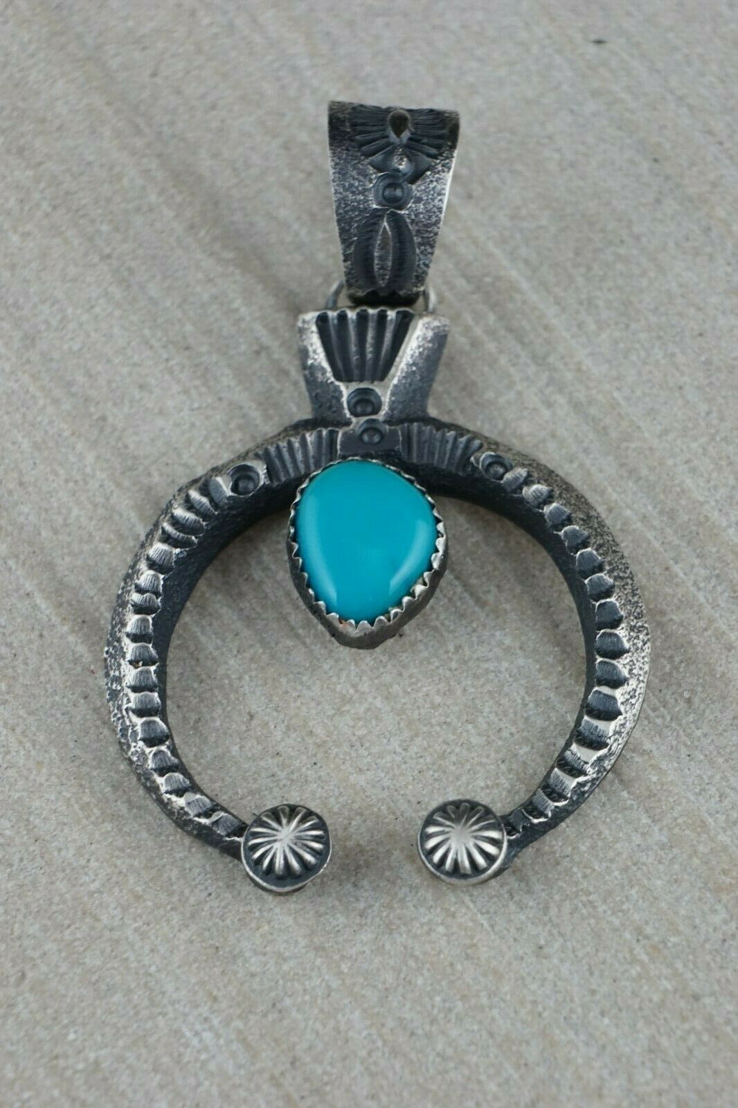 Navajo Turquoise and Sterling Silver Pendant - Eva & Linberg Billah - High Lonesome Trading