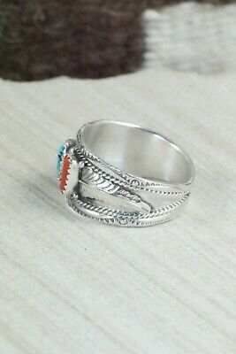 Turquoise, Coral and Sterling Silver Ring - Harrison & Betty Begay - 13