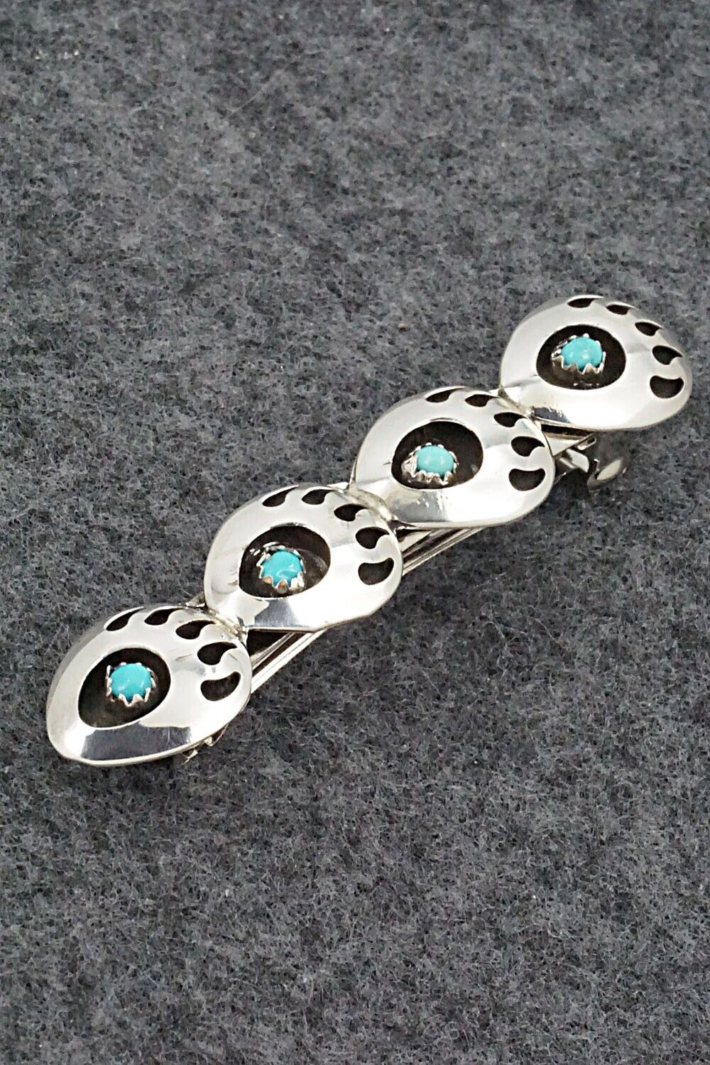 Turquoise & Sterling Silver Hair Barrette - Virginia Long